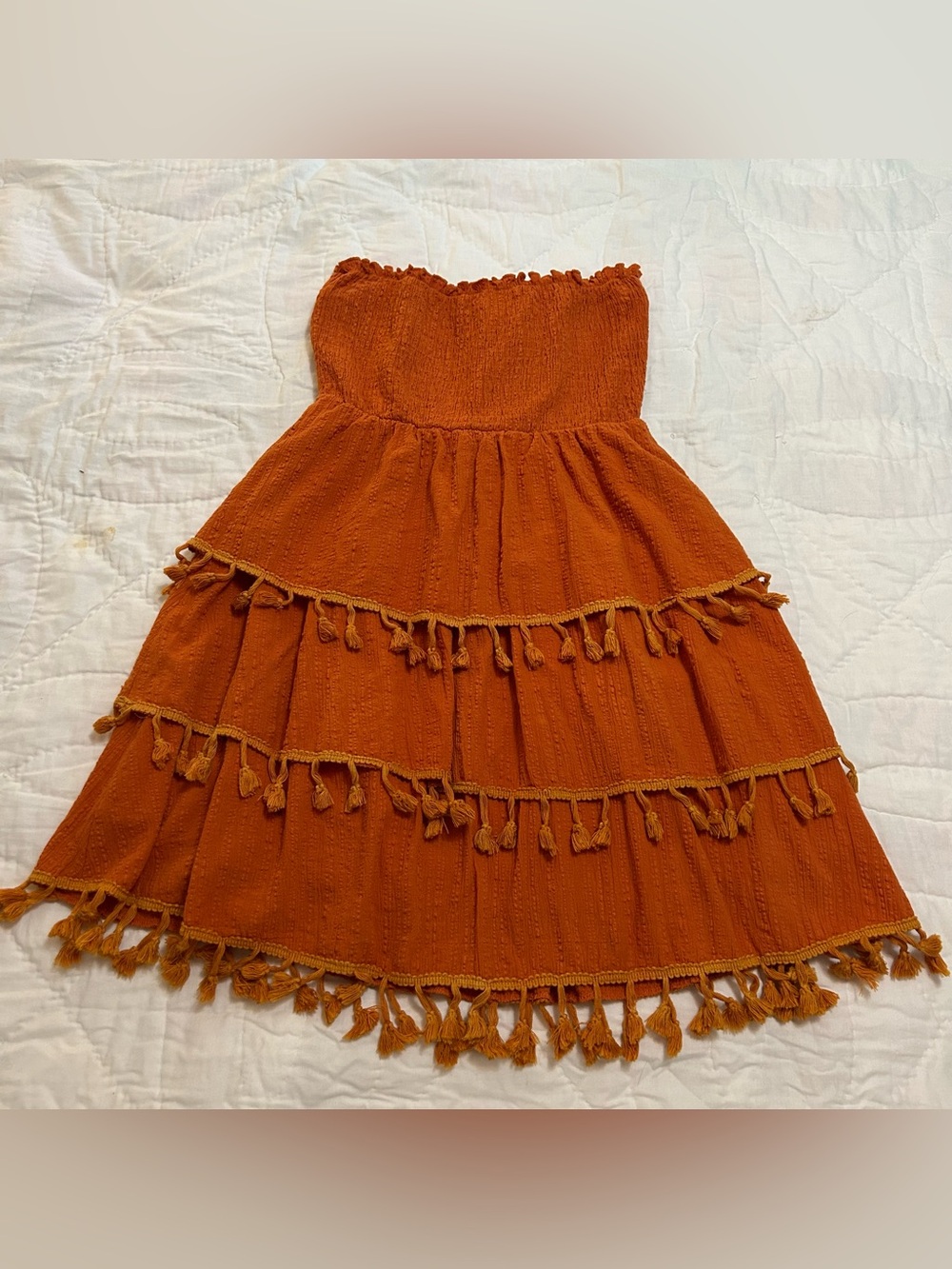 Davi & Dani Strapless Gauze Dress Tiered Smocked Womens S Orange Festival Boho